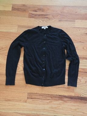 LOFT Black Button-Front Crewneck Cardigan